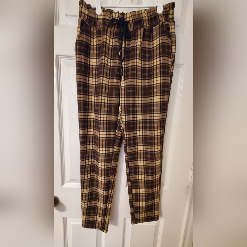 Women's Plaid Trousers - Brown and Tan